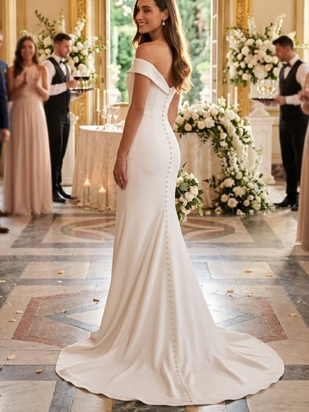 New Lulus Arienne Elegant Off-Shoulder White Bridal Gown Sz Medium